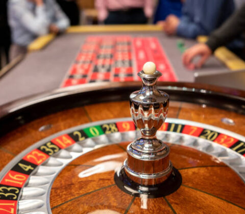 Close up of roulette wheel at the casino - Focus on foreground